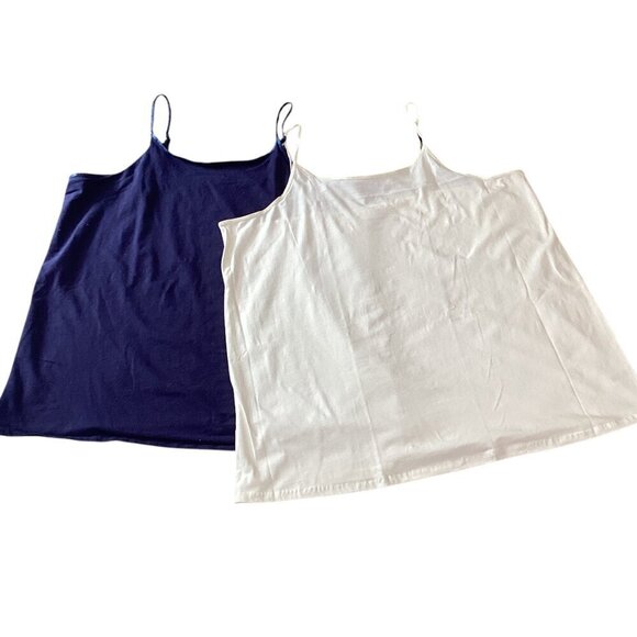 Woman Within Two Stretch Cotton Camisole Tank Tops Sz 2X Blue & White 310G - Picture 1 of 6